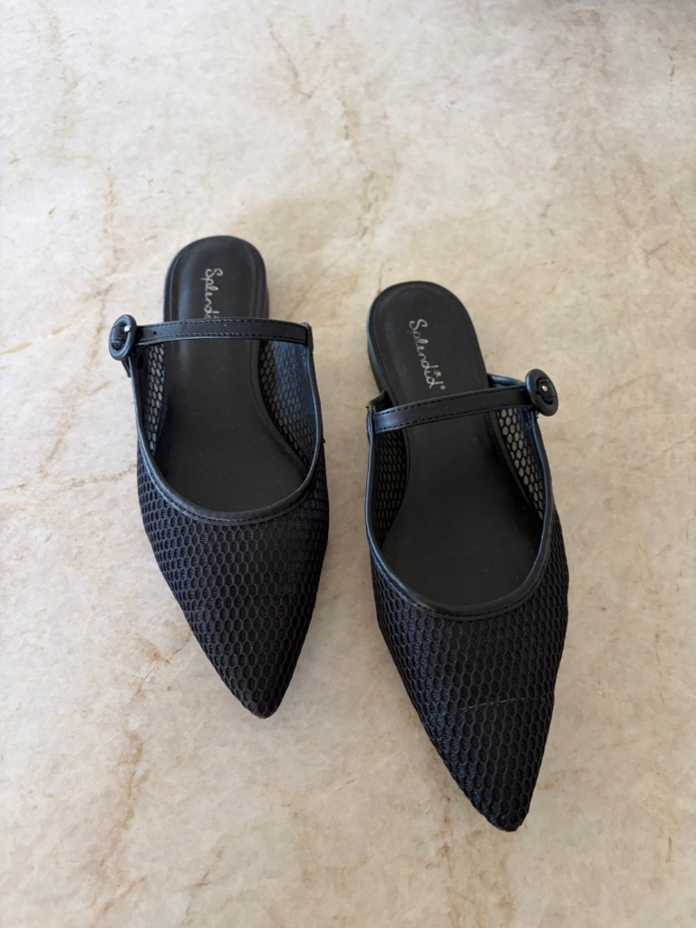 Splendid Black Pointed Mesh Mary Jane Mule Slides